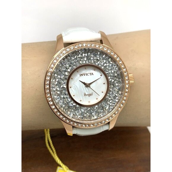 Invicta Womens Watch 24588 Angel Quartz Rose Gold Silver White Leather Band 40mm main image 4